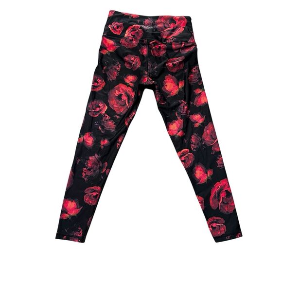 Victoria Sport Floral Mid Rise 7/8 Leggings Women’s M Black Red Stretch Pants - Picture 1 of 10
